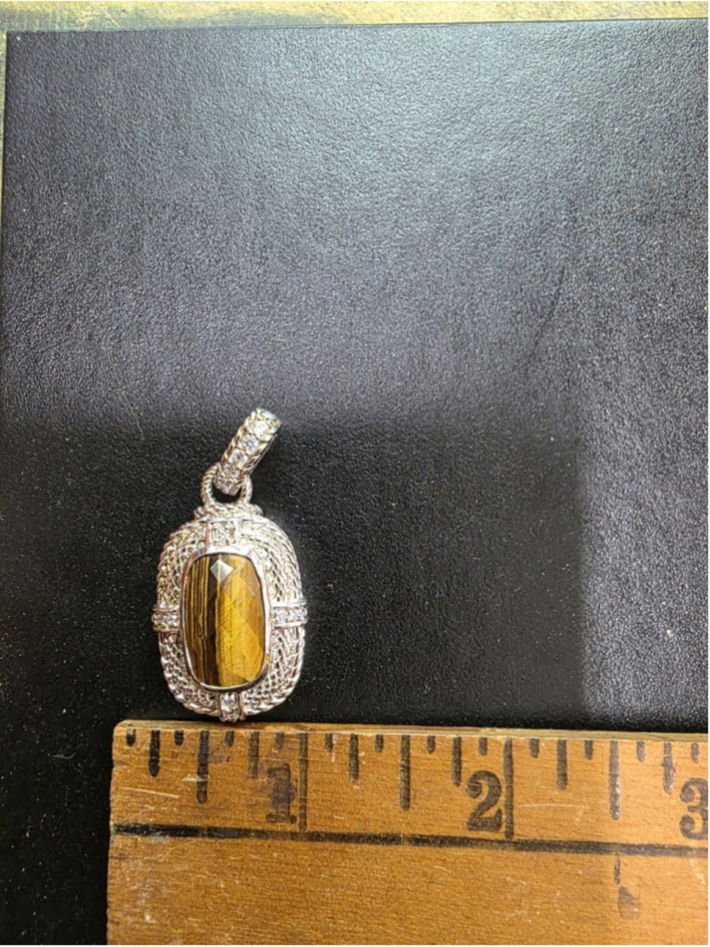 Judith Ripka Sterling Silver 925 Tiger's Eye CZ Pendant Enhancer 1.5"